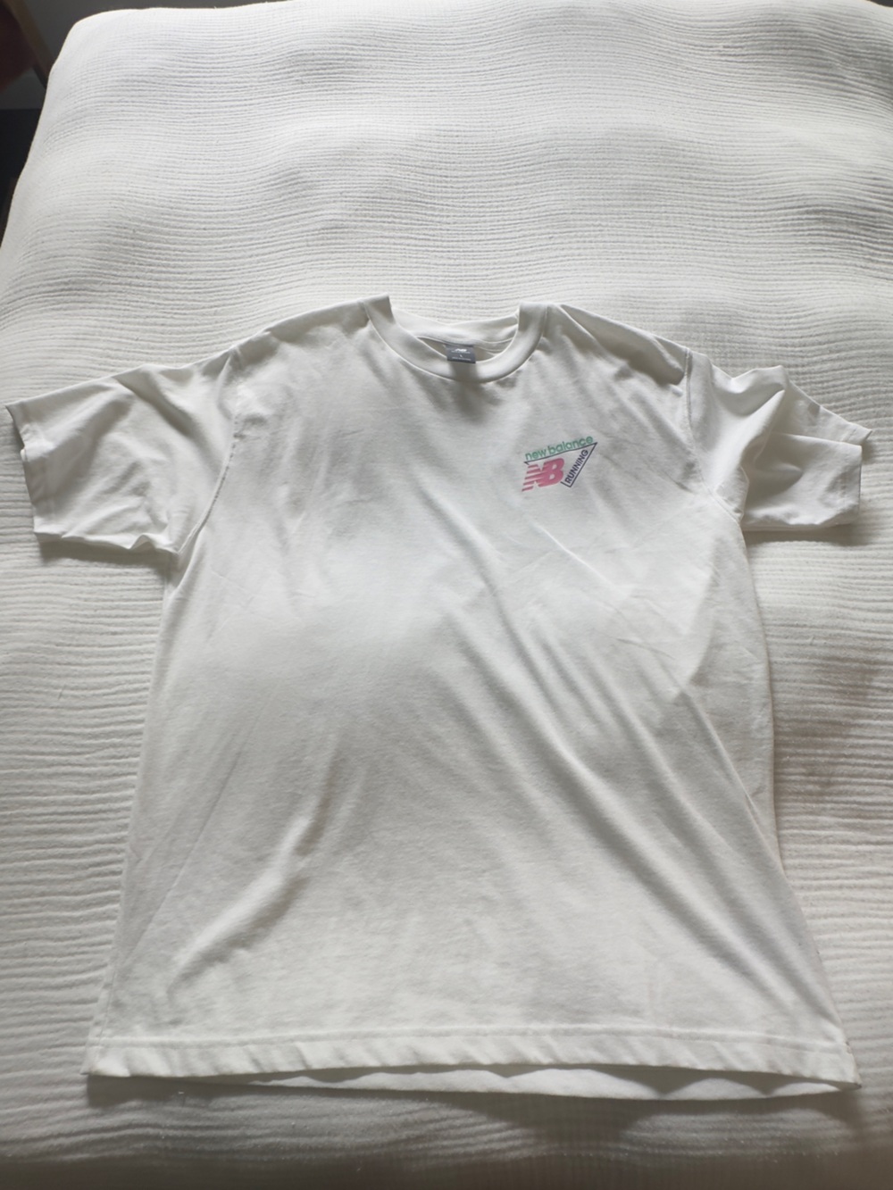 New Balance oversize White Short-Sleeve Tee with Pink & Green Logo